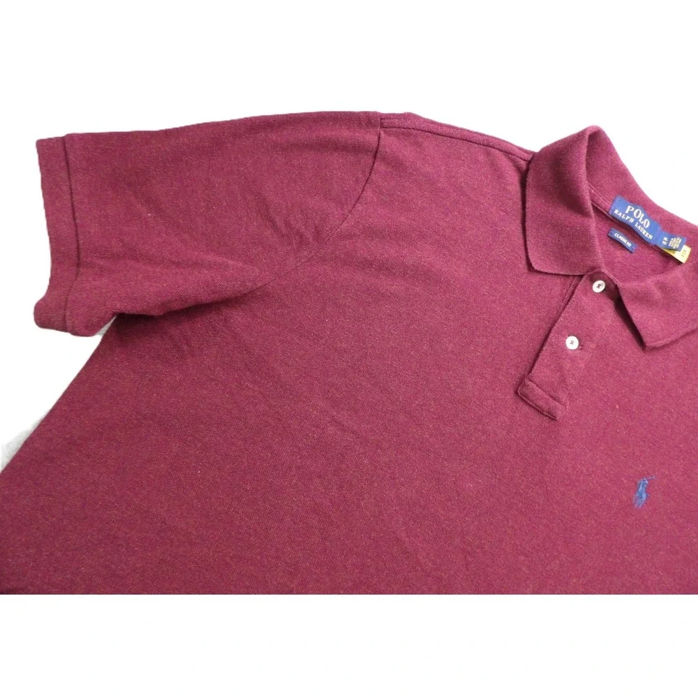 Polo Ralph Lauren Shirt Men XL Classic Fit Solid Cotton Short Sleeve Red Maroon